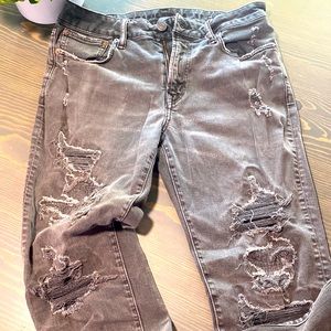 American Eagle Jeans Mens 32x32 Next Level Flex Slim Gray Med Wash Distressed